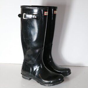Hunter Womens Original Tall Gloss Rain Boots Black 7 Rubber Pull On Waterproof